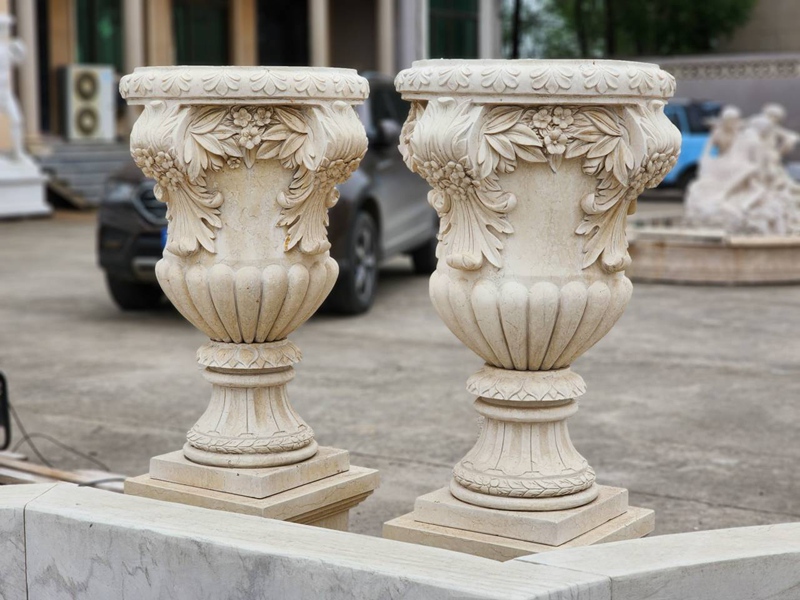 large beige marble flower pots