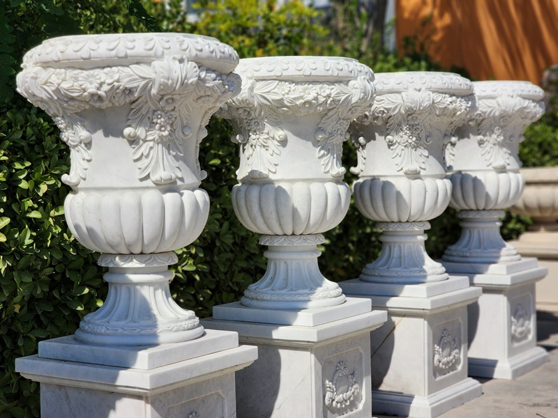 large hand carved marble flower pots