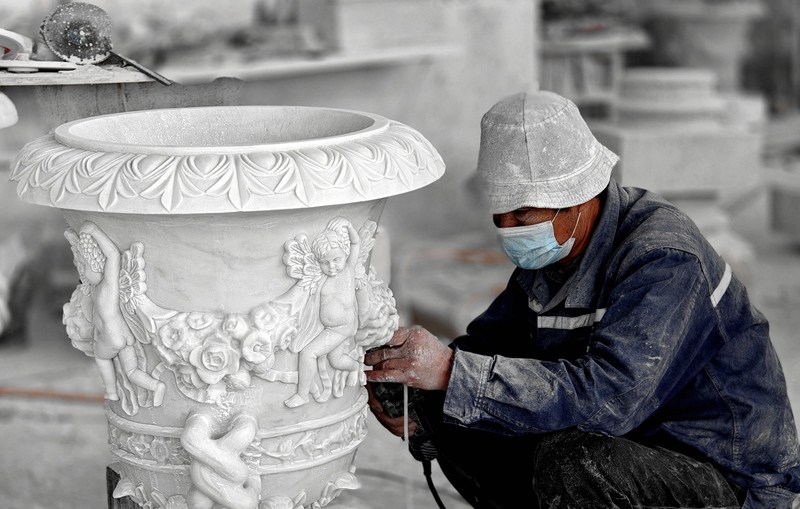 youfine artist hand carved marble planter