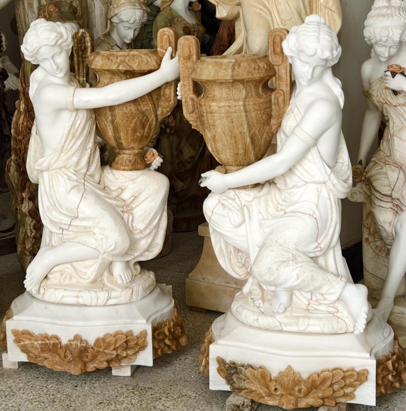 large marble female statue planter