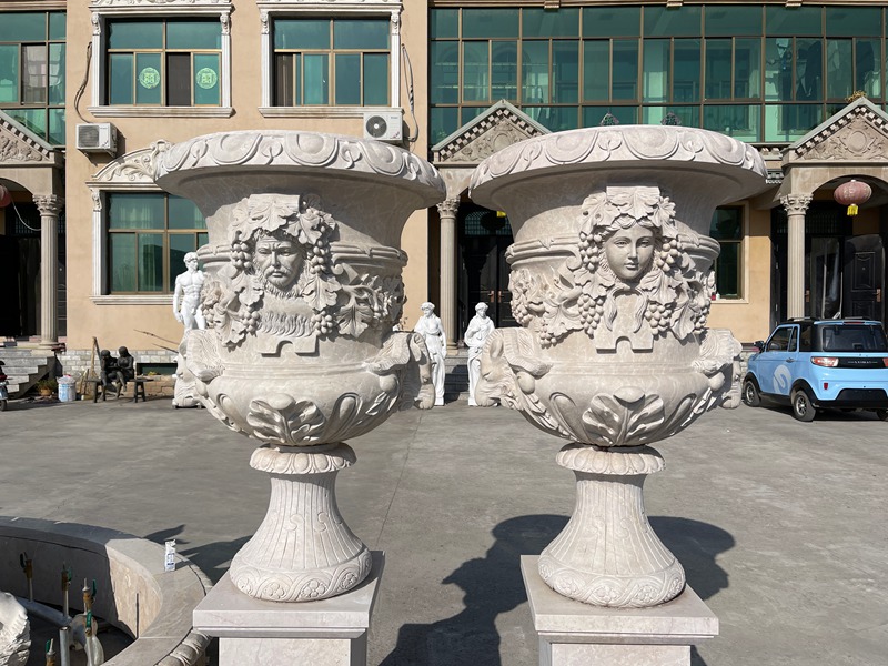 large marble relief planter