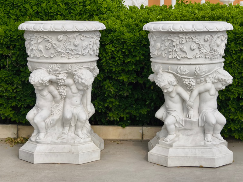 large white kids statues marble flower pot