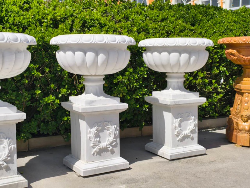 outdoor white marble flower pots