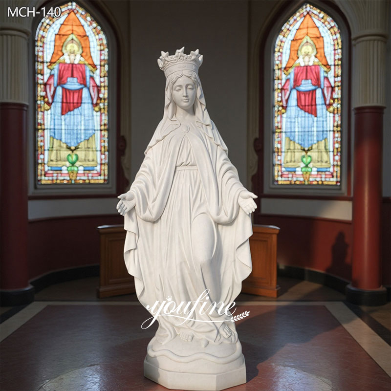 Marble Our Lady of Lourdes Statue with Crown