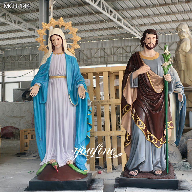 7 Feet Painted Mary and Joseph marble Statue