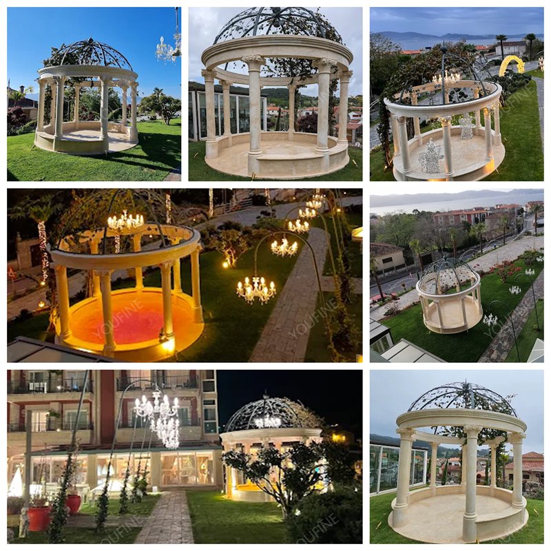 large Beige Marble Gazebo Project for a Hotel in Spain