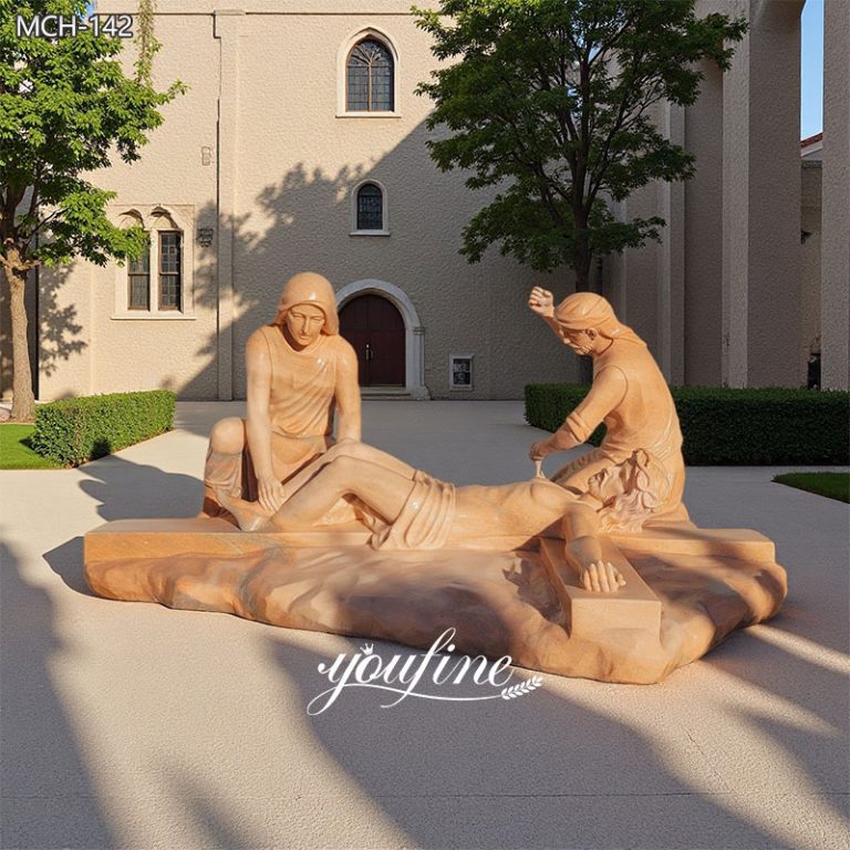 Life Size Jesus Is Nailed to the Cross Marble Statue MCH-142