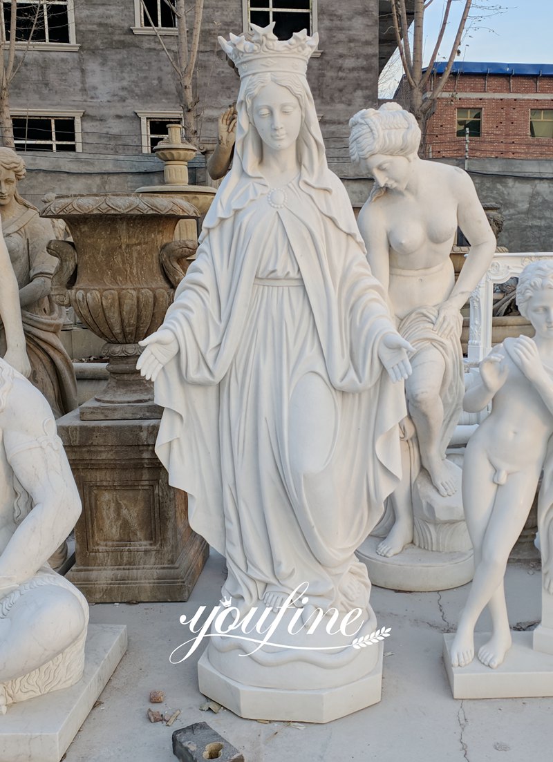 Marble Our Lady of Lourdes Statue with Crown