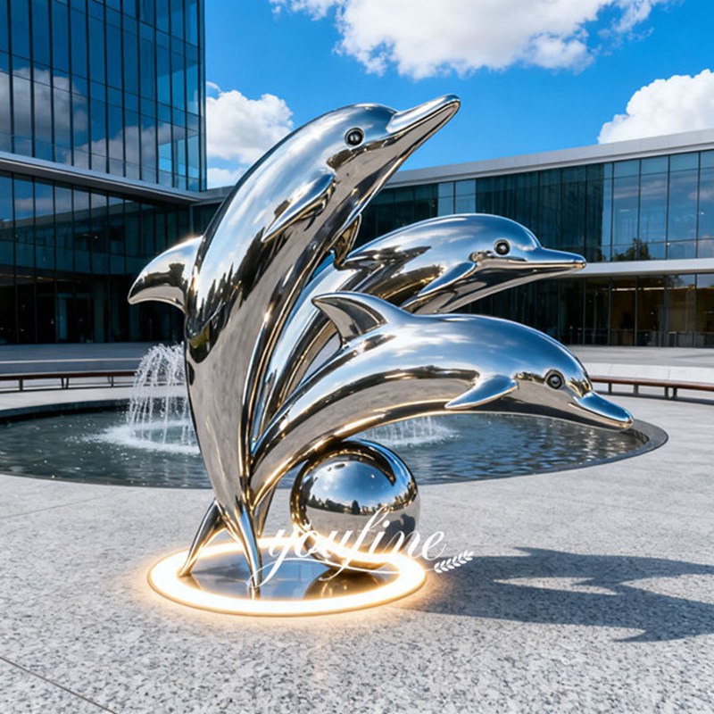 large steel dolphin sculpture for public sqaure decor
