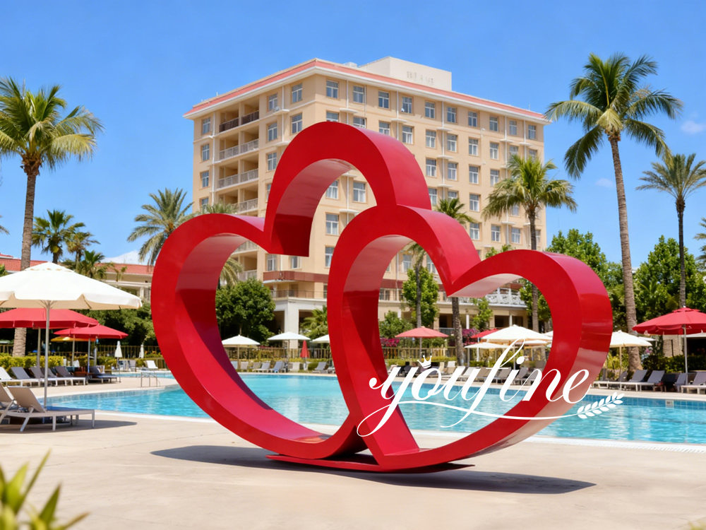 stainless steel red double love sculpture
