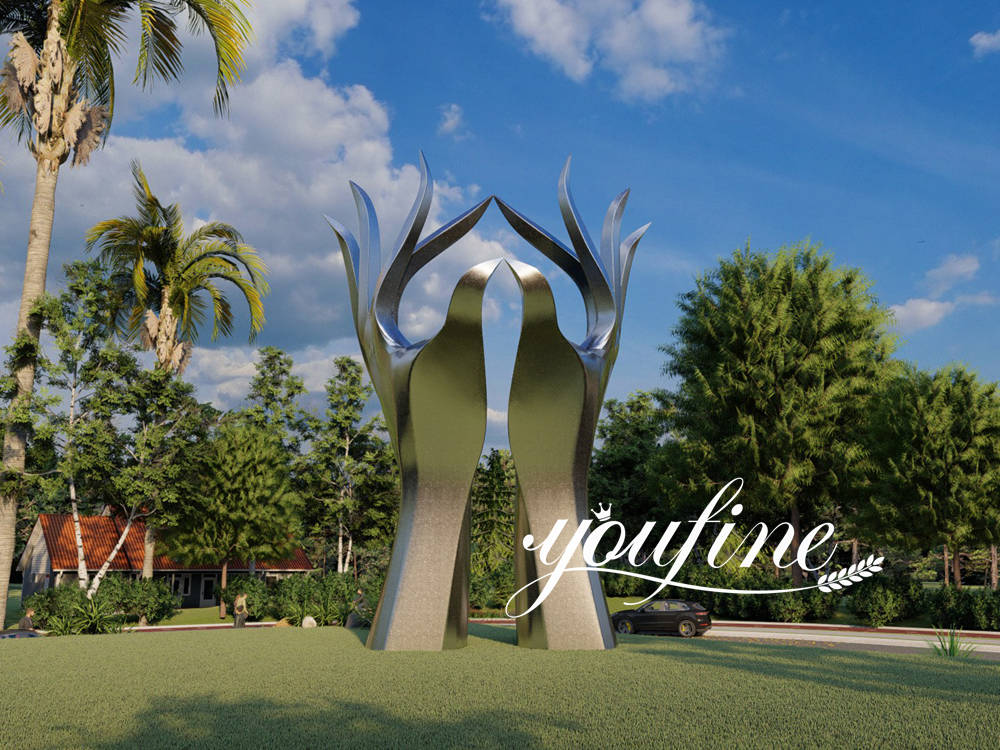 large metal hand love sculpture