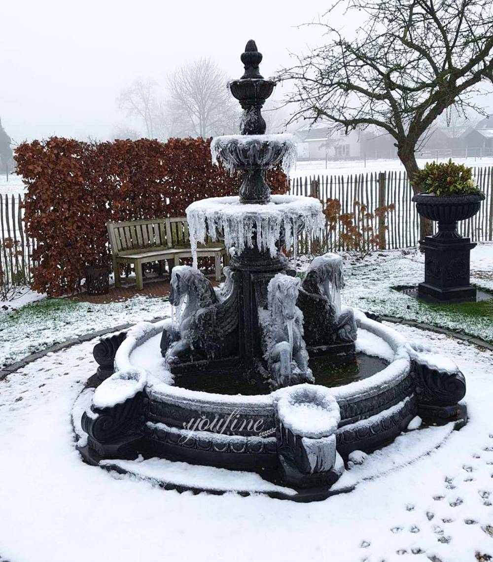 marble Black horse statue fountains on New Zealand farms