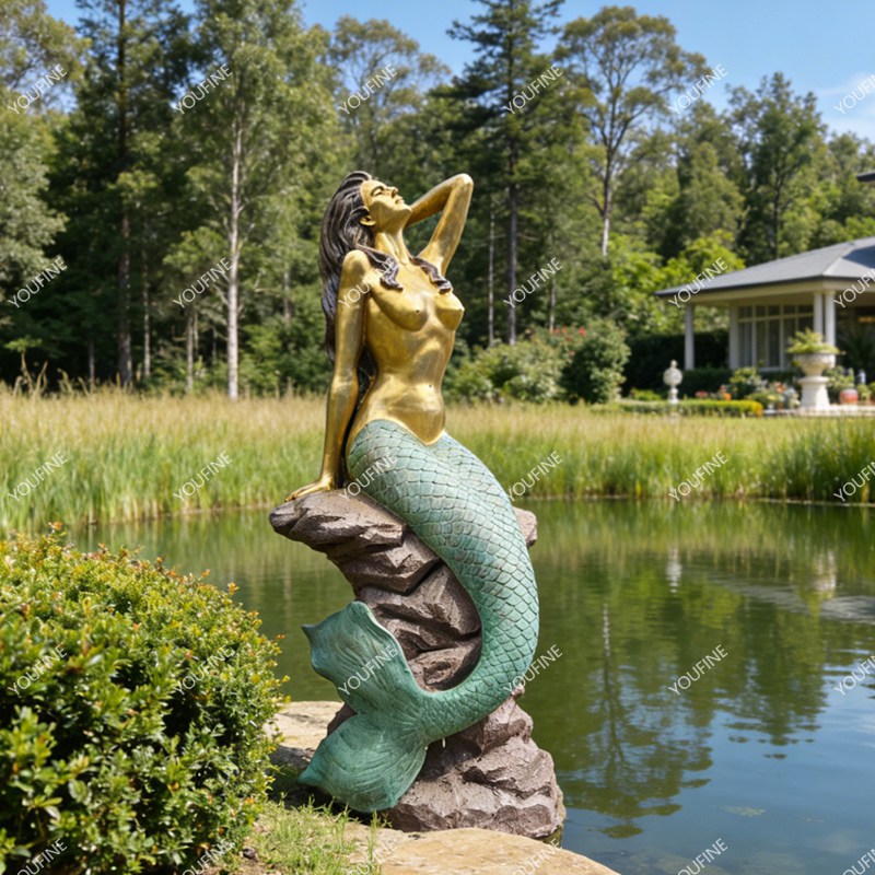 Elegant bronze mermaid sculpture
