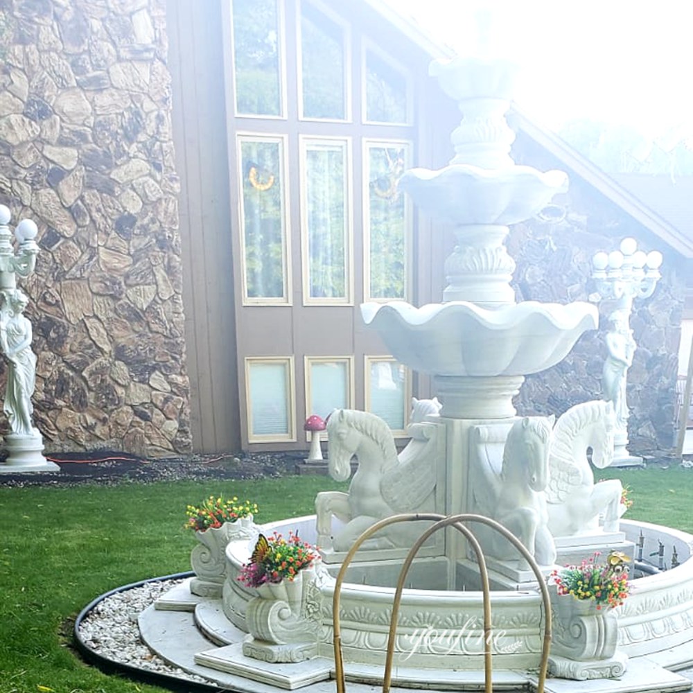 marble Horse Statue Fountain in American merican villa garden (3)