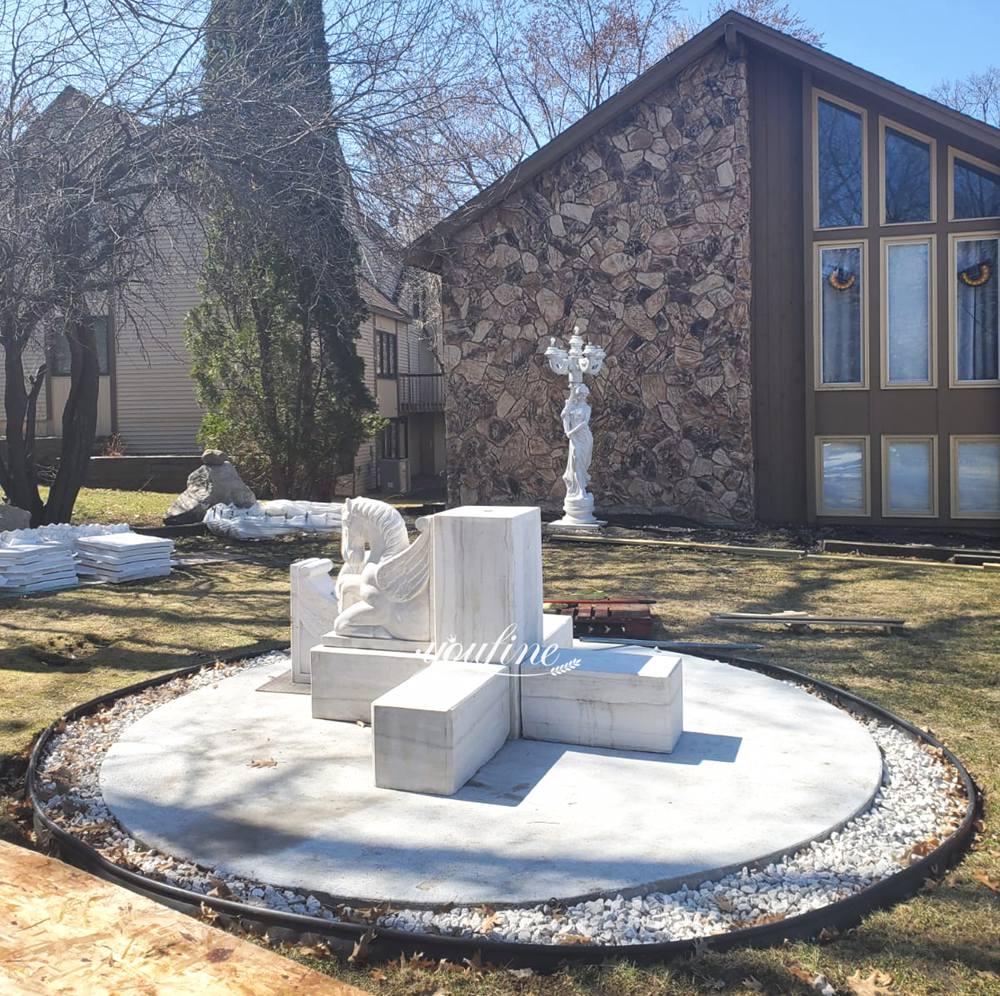 marble Horse Statue Fountain in American villa garden