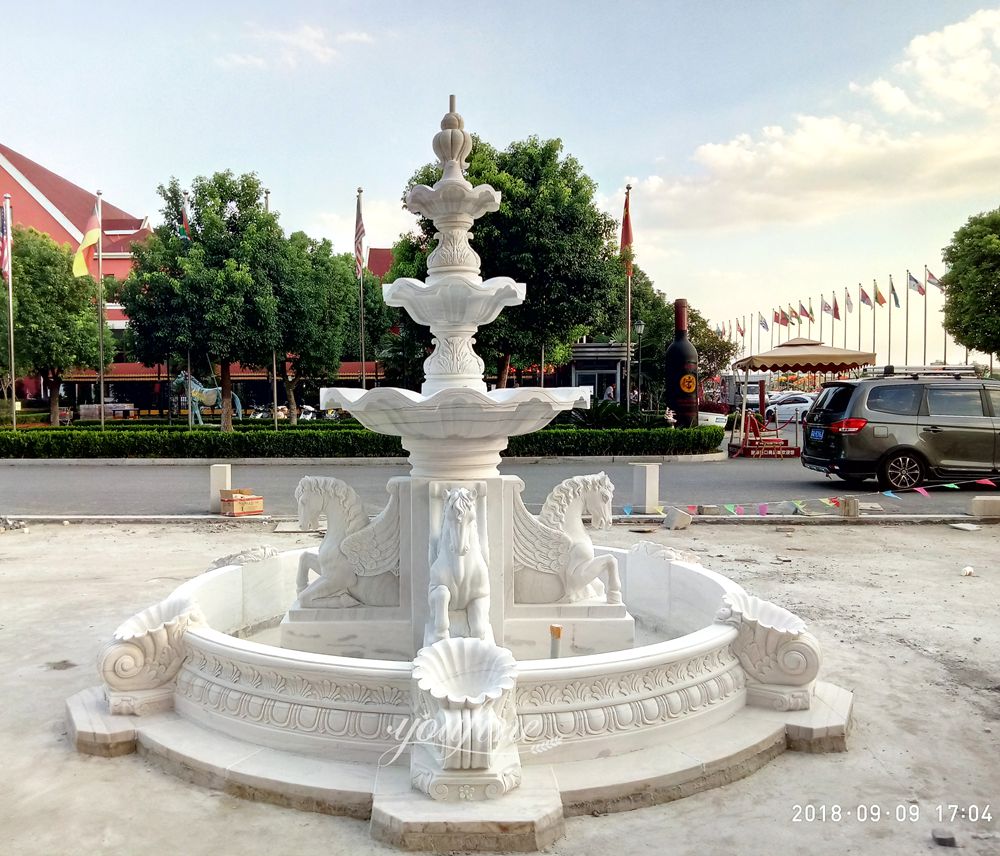 marble Horse statue fountain in a Vietnamese resort area