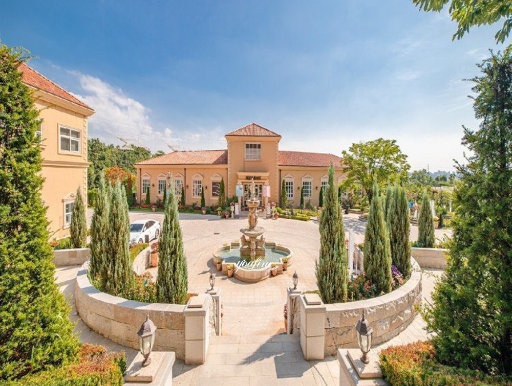 Korean manor large sunset red Poseidon fountain