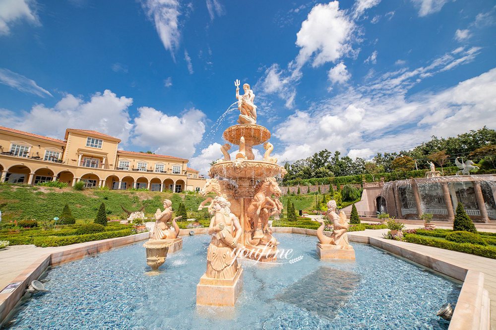Korean manor marble sunset red Poseidon fountain