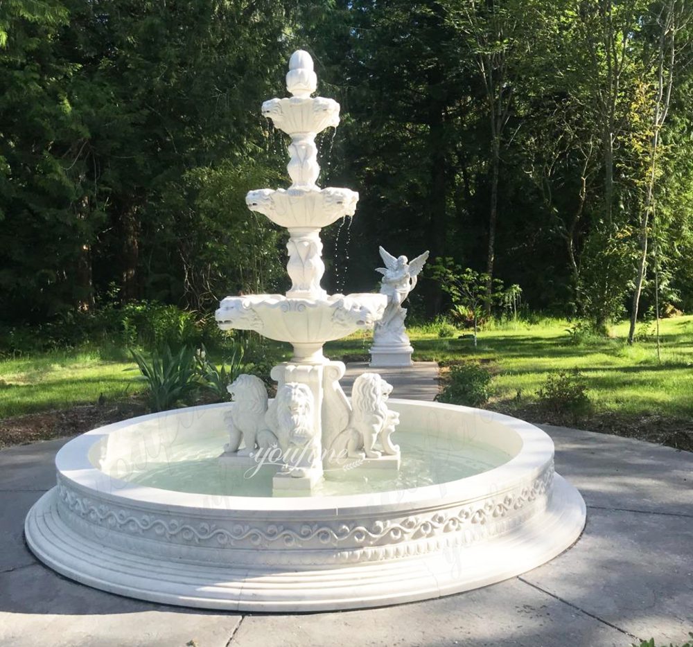 marble Sitting lion sculpture with tiered fountains feedback