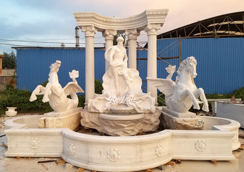 Trevi Fountain replica with oceanus god sculpture and Hippocampus statue