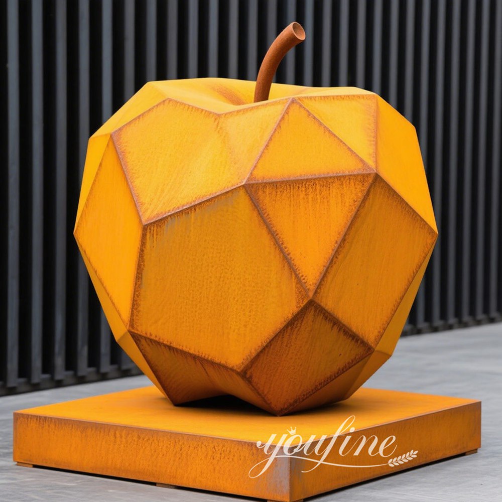customized corten steel geometric apple sculpture