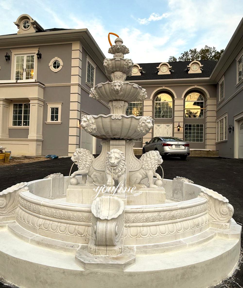 marble Sitting lion sculpture stepping on a ball fountains feedback