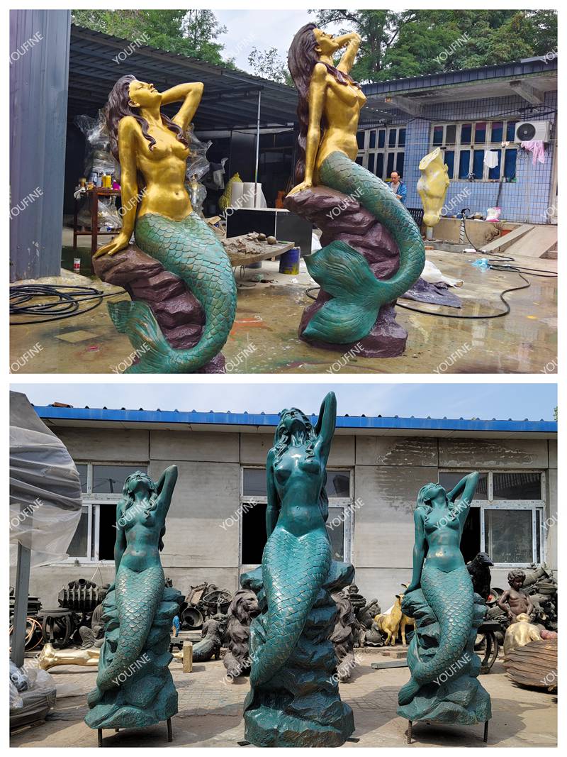 some vivid bronze mermaid statues