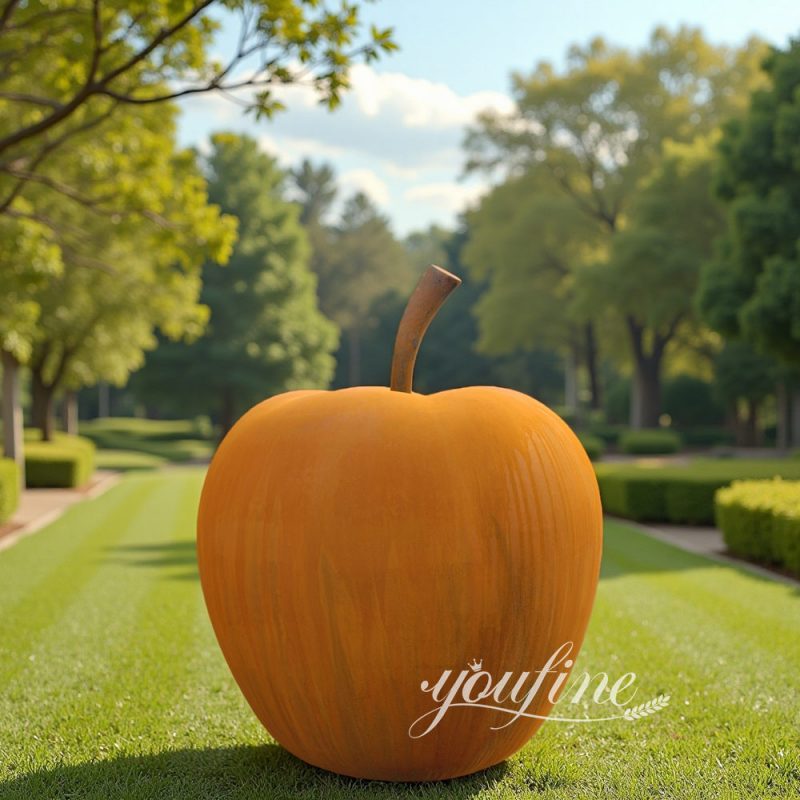 large weather steel apple sculpture