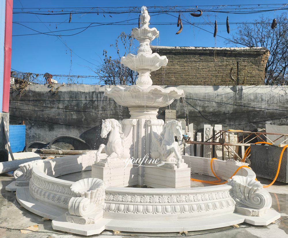 white marble 5-meter-tall large horse sculpture fountain