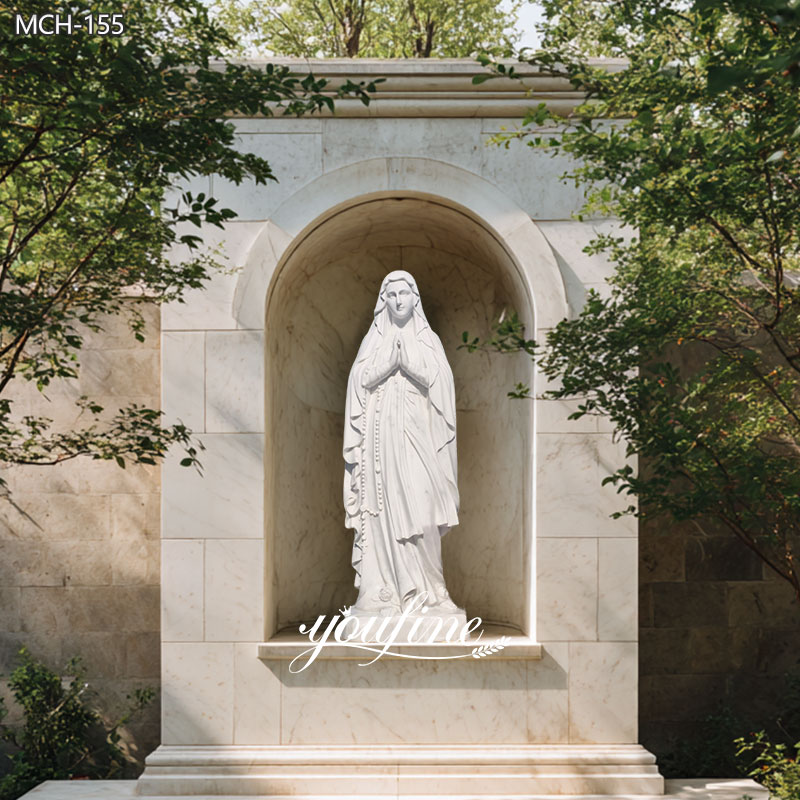 Marble Virgin Mary Statue with Grotto for sale