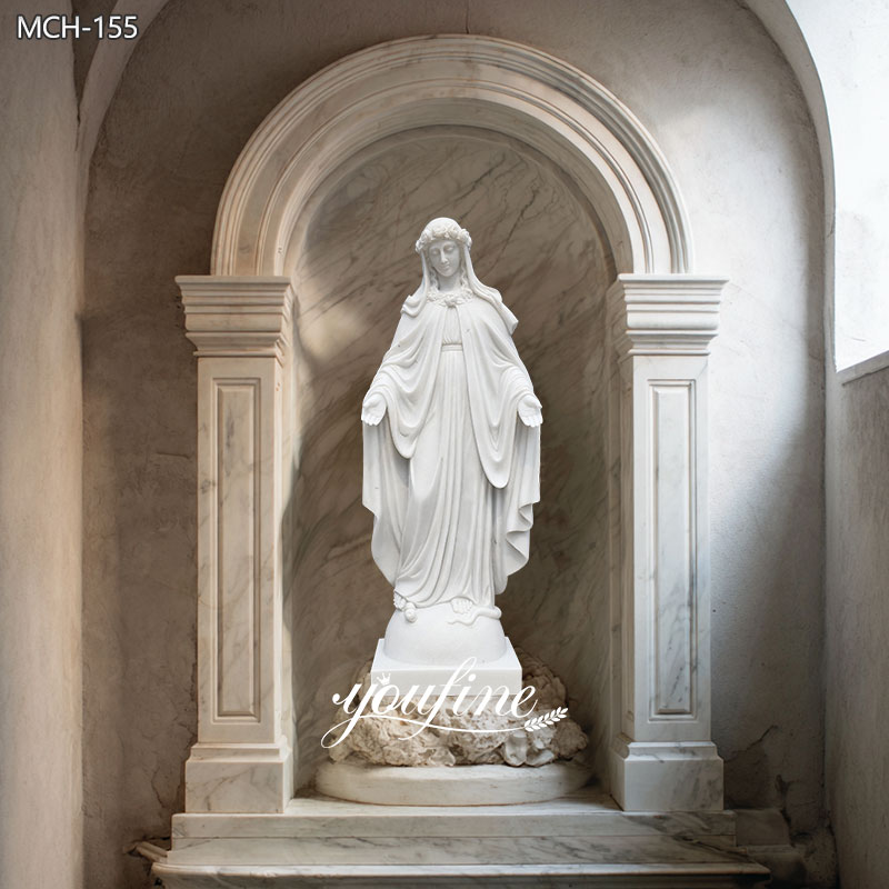 Marble Virgin Mary Statue with Grotto