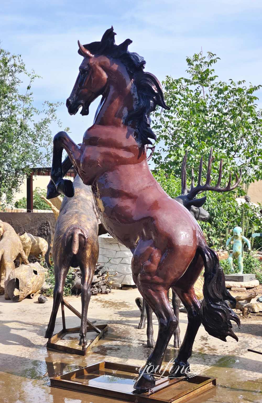 large Bronze vaulting horse sculpture