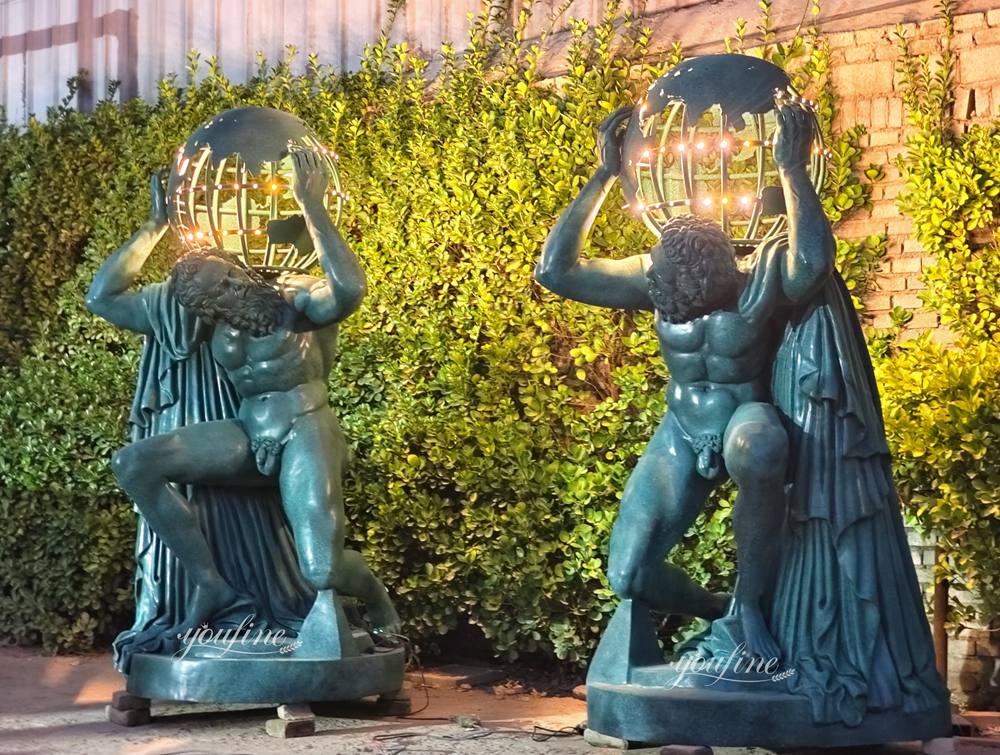 life-size Hercules sculpture with lights