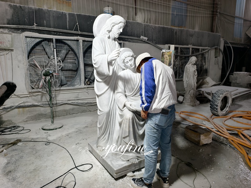 Jesus and Saint John the Evangelist marble statue carving process
