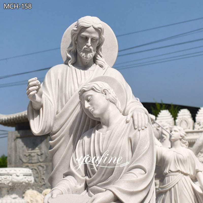 Life size Christ and Saint John the Evangelist marble statue details