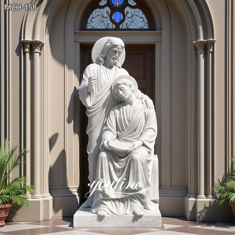 Life size Christ and Saint John the Evangelist marble statue