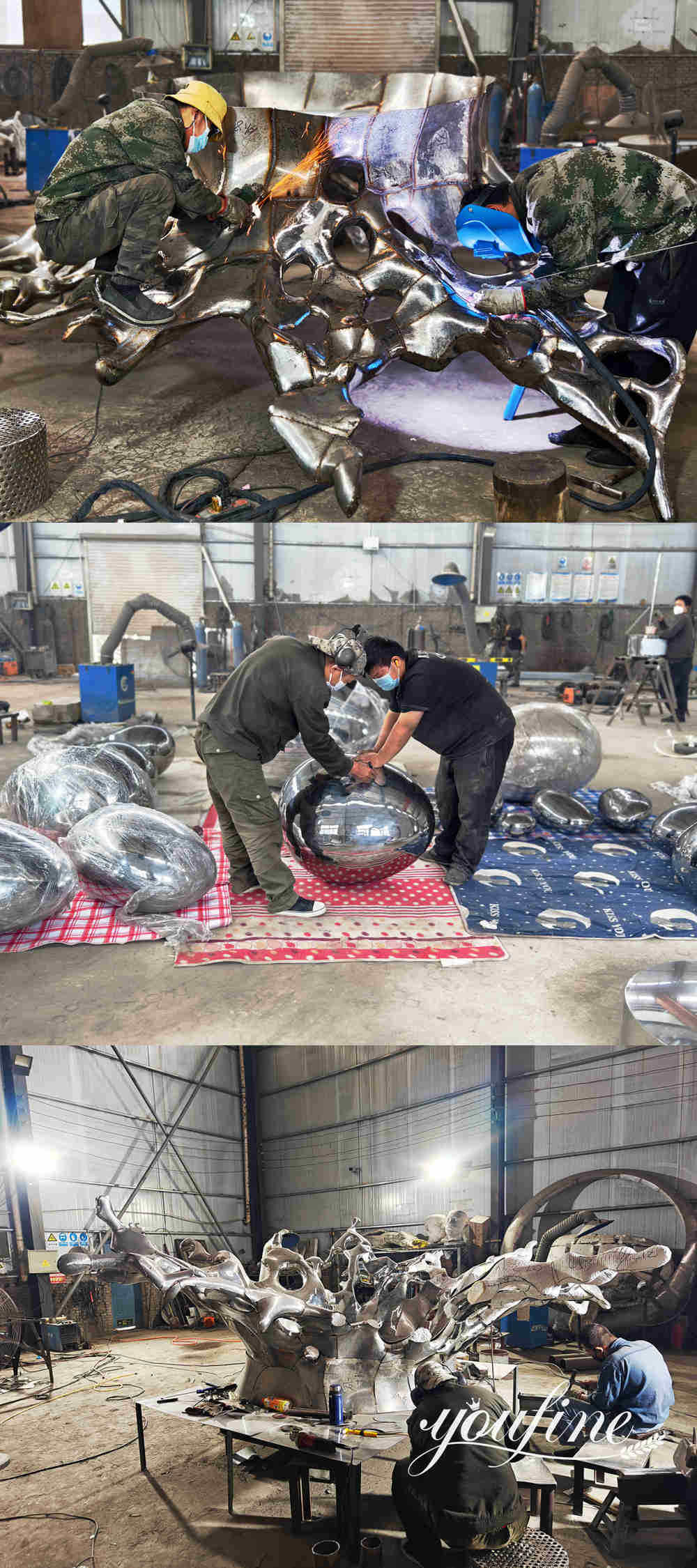 Separate fabrication of wave base and sphere sectionsjpg