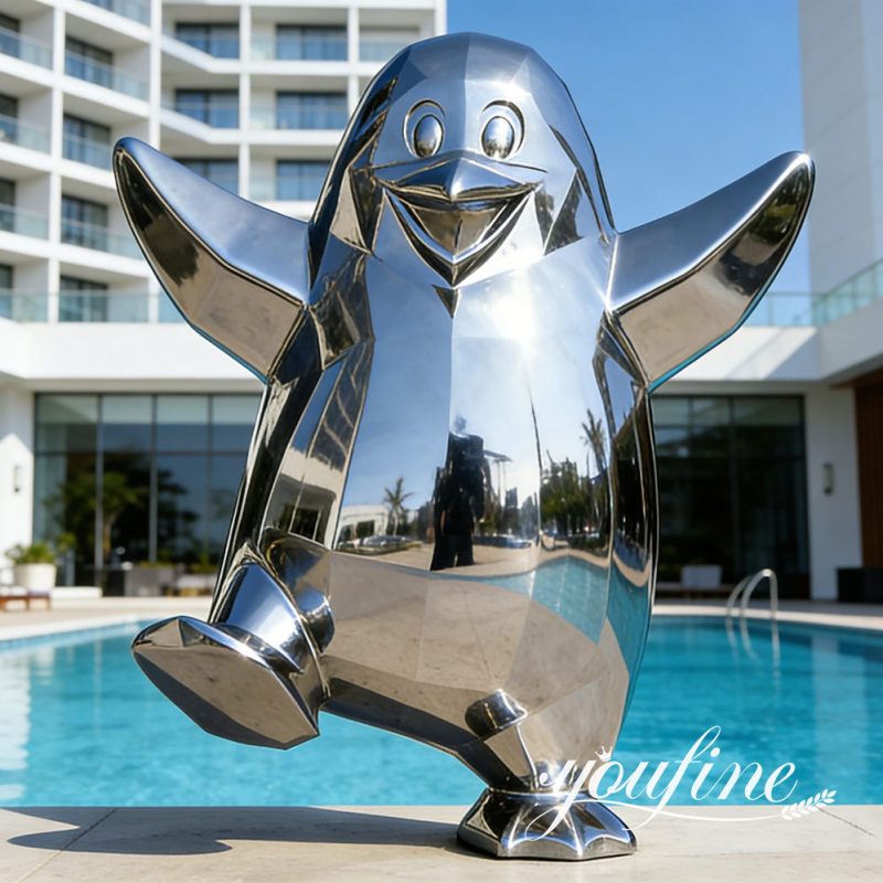 penguin metal sculpture for pool decor