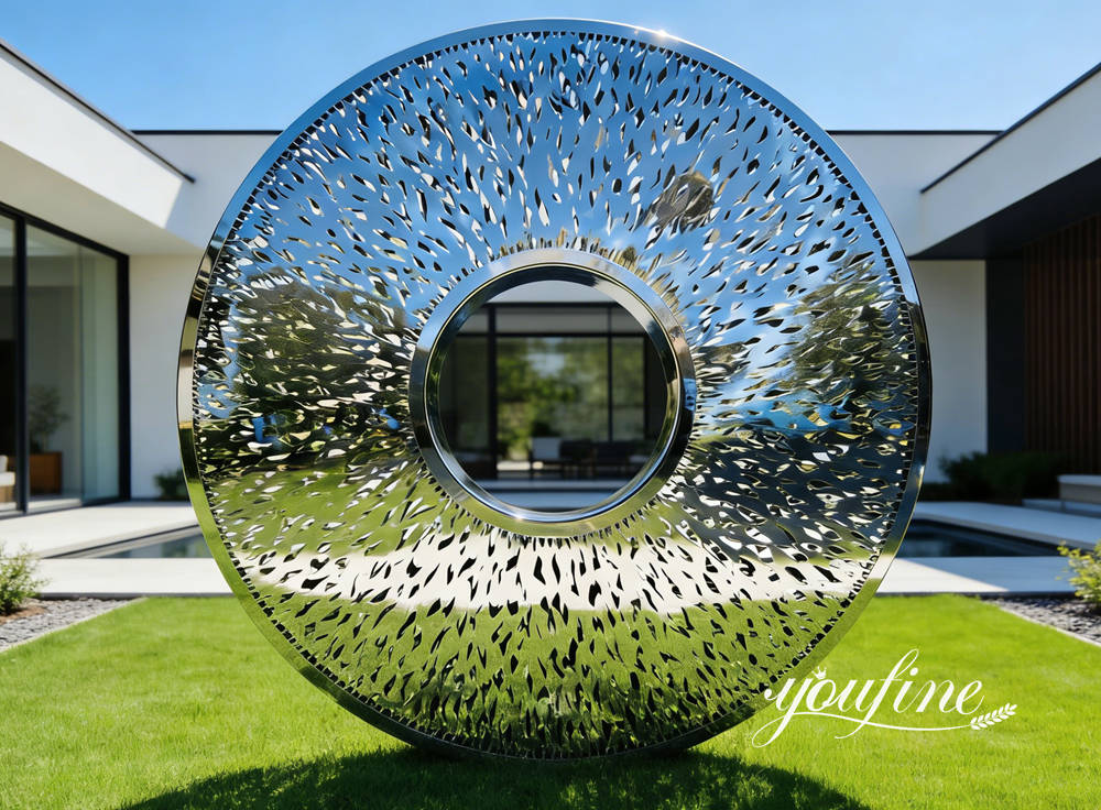 stainless steel hollow art disc sculpture