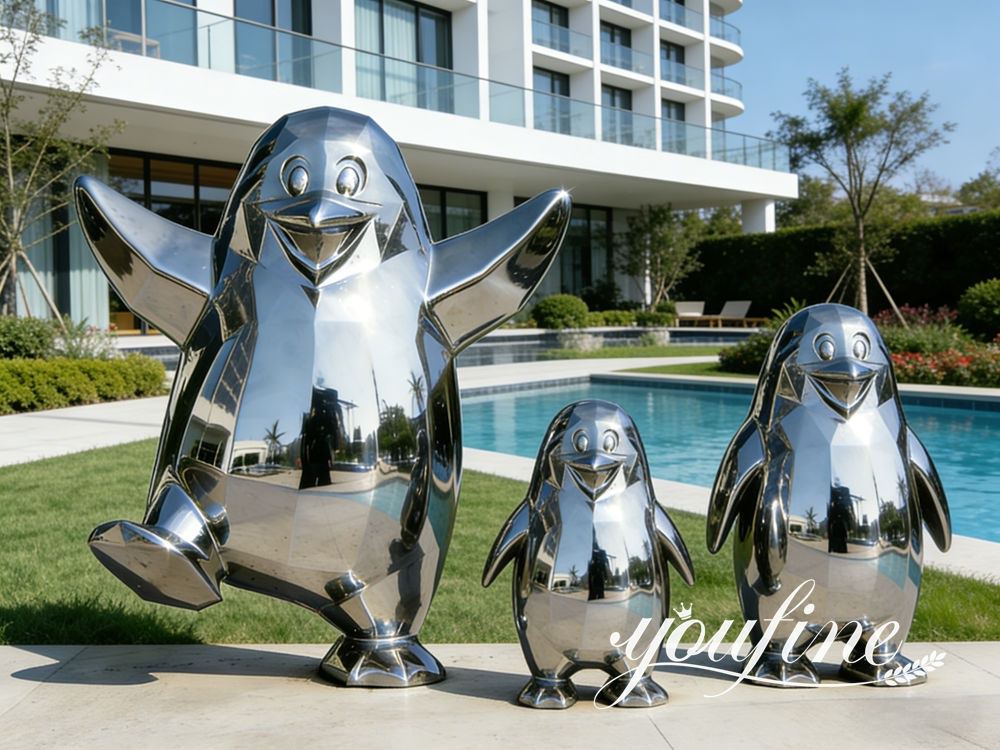 stainless steel penguin sculptures