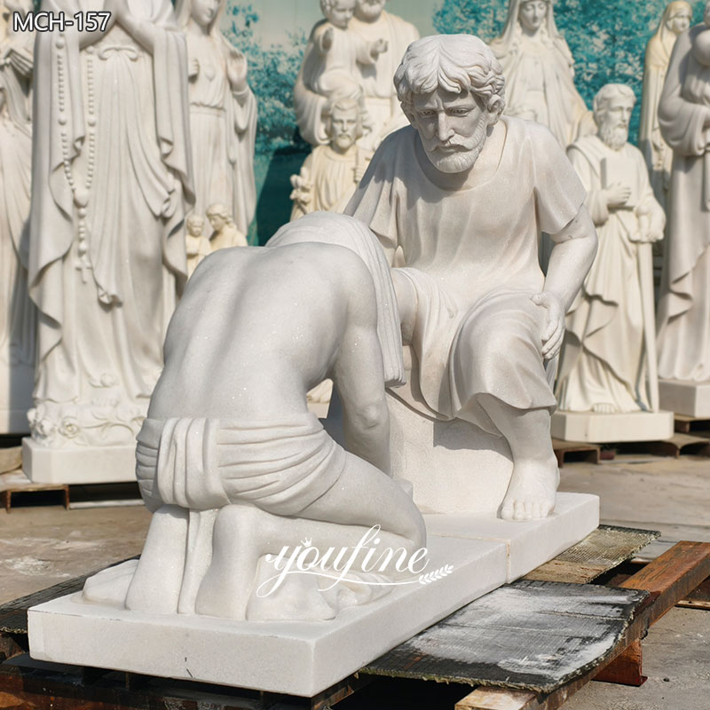 white marble Jesus Washing Disciples' Feet sculpture
