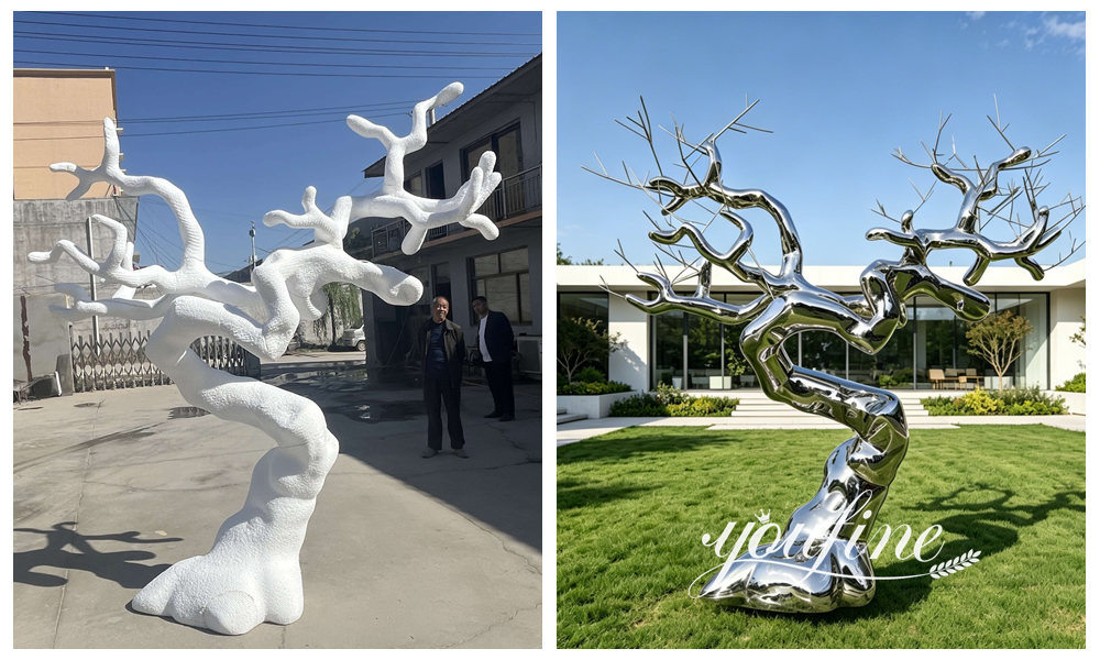 3D model Vs finished tree sculpture