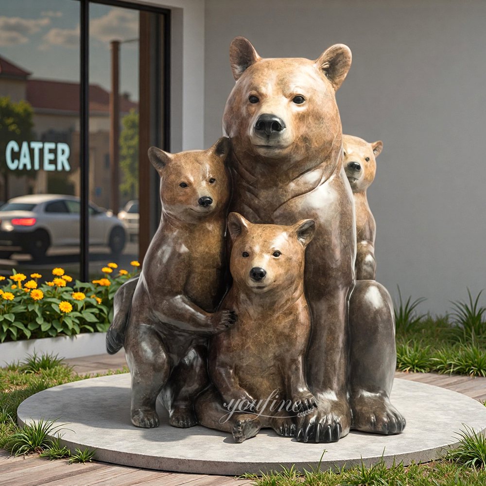 Abstract Bear Family Sculpture on the Shopping Street