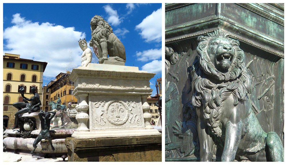 marble Donatello Marzocco Lion and bronze Aslan lion statue