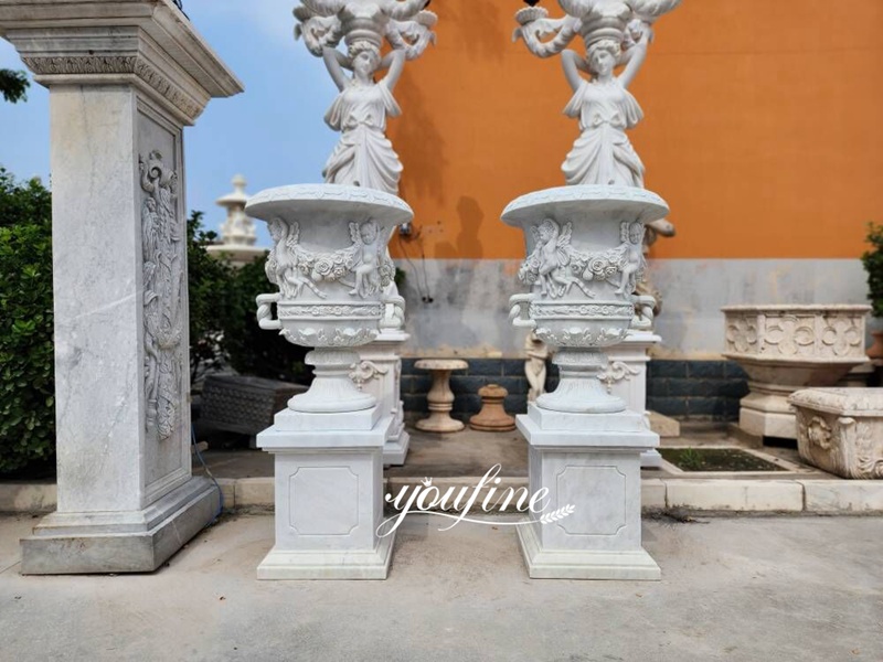 Hand-carved marble planters for garden