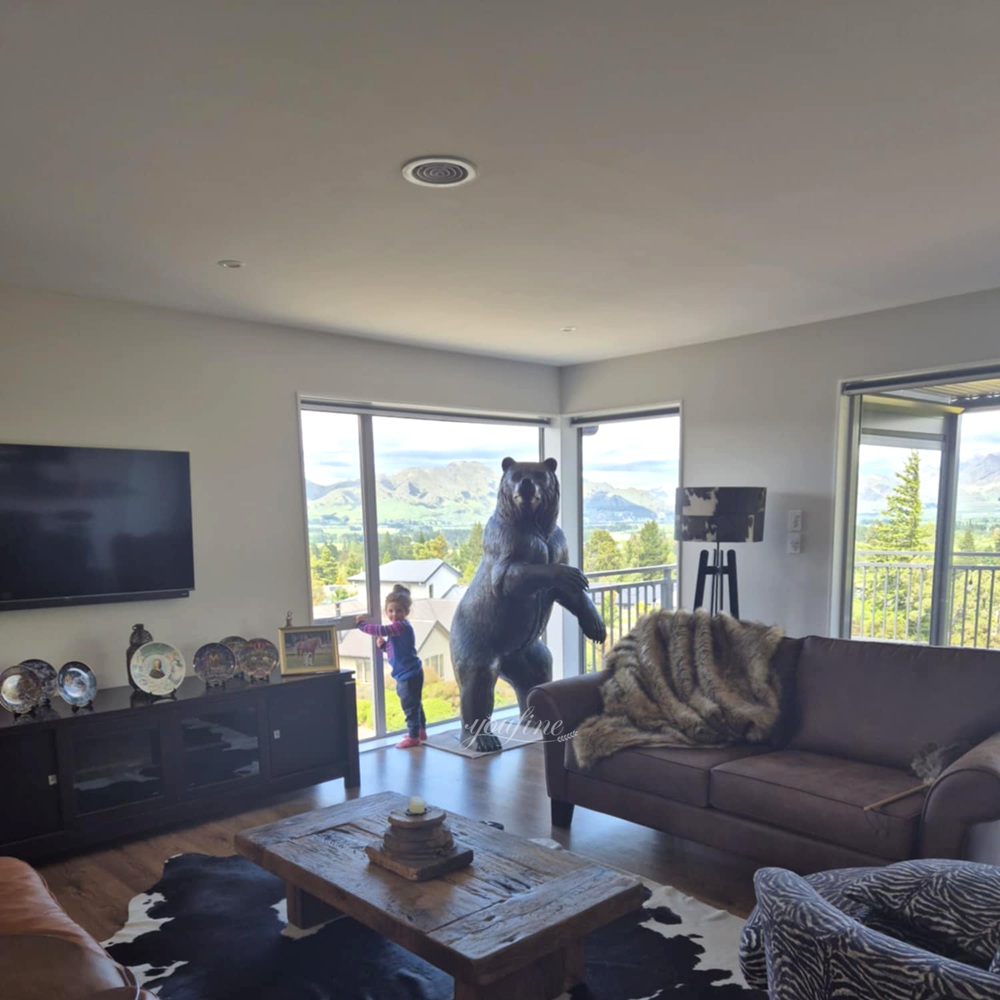 High Quality Large Standing Bear Sculpture in an American Client's Living Room