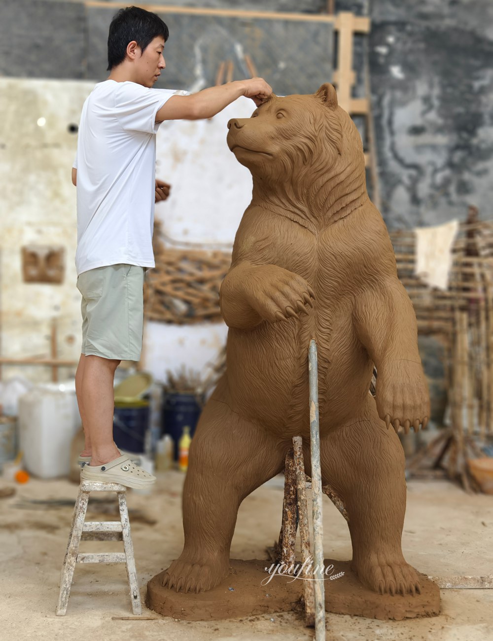 Life-Size Standing Bronze Bear Clay Model