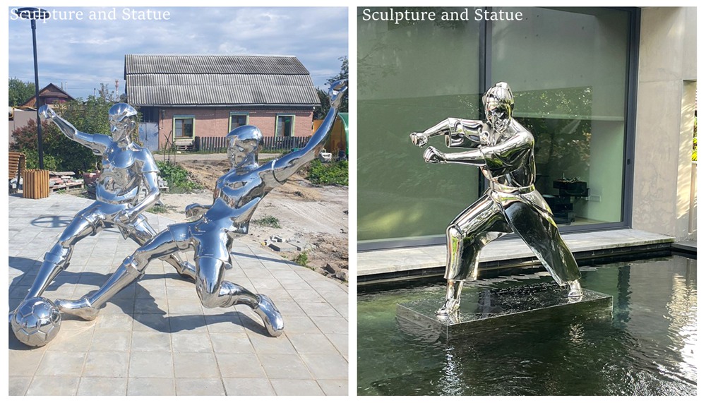 high quality Stainless Steel Football and Tai Chi Practitioner Statues
