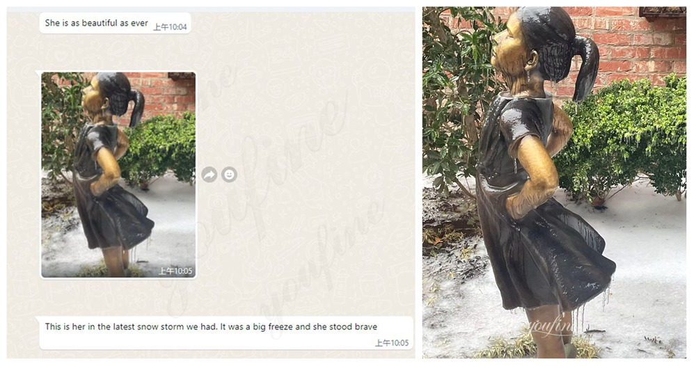Bronze Fearless Girl Statue After the Blizzard