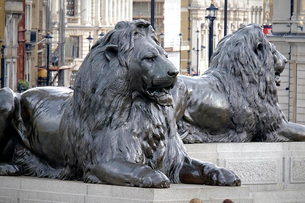 The bronze lion sculptures at Trafalgar Square